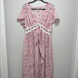 Floral Pink Lace Trim Kimono Size 1X